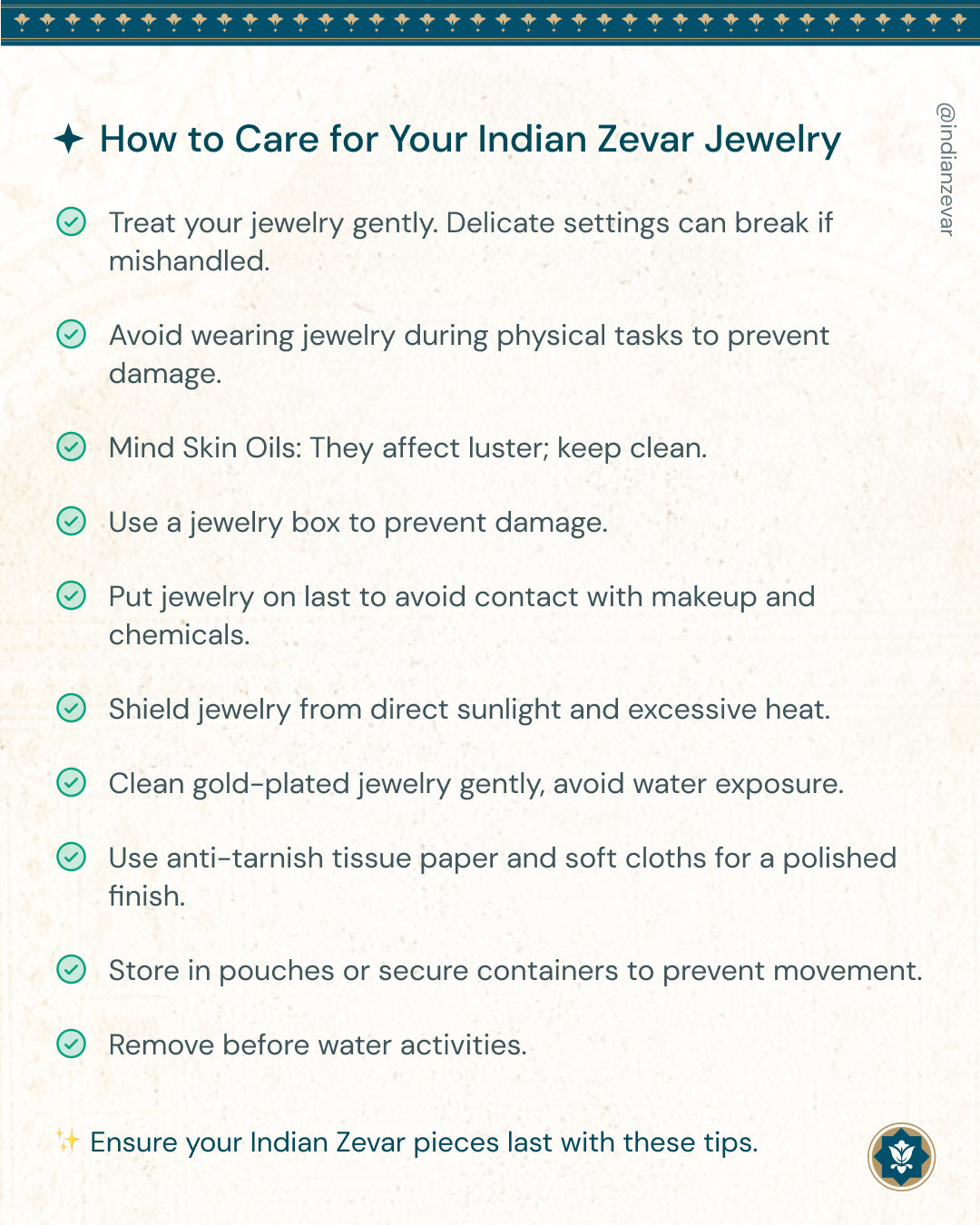 Indian Zevar - Jewelry Care Tips