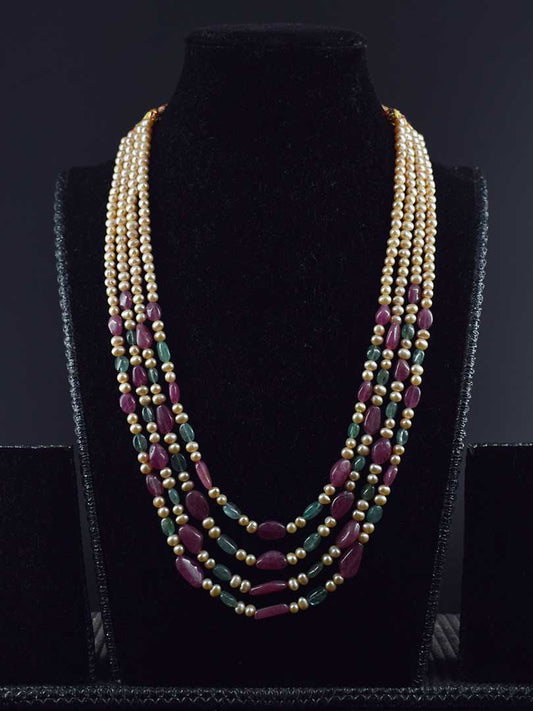 Treasured Past: Vintage Pearl, Emerald & Ruby Dori Necklace (Adjustable, Casual Chic)